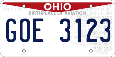 OH license plate GOE3123