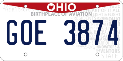 OH license plate GOE3874