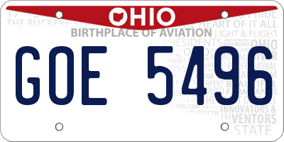 OH license plate GOE5496
