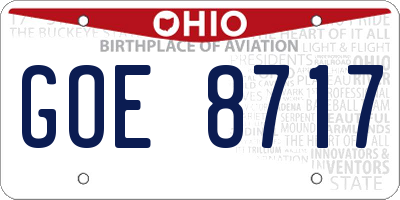 OH license plate GOE8717
