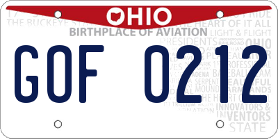 OH license plate GOF0212