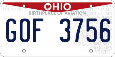 OH license plate GOF3756