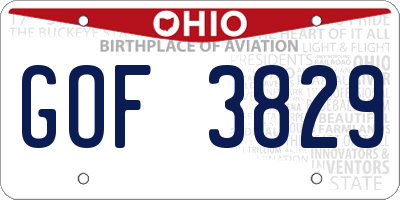 OH license plate GOF3829