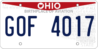 OH license plate GOF4017