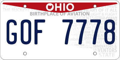 OH license plate GOF7778