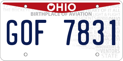 OH license plate GOF7831