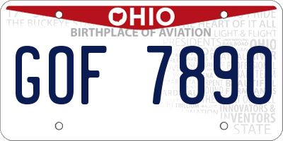 OH license plate GOF7890