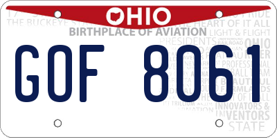 OH license plate GOF8061