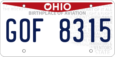 OH license plate GOF8315