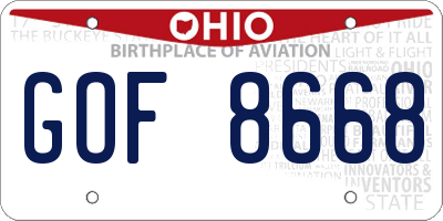 OH license plate GOF8668