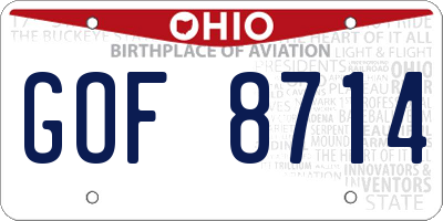 OH license plate GOF8714