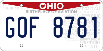 OH license plate GOF8781