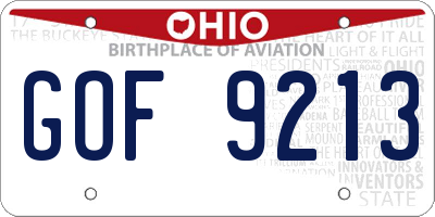 OH license plate GOF9213