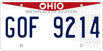 OH license plate GOF9214