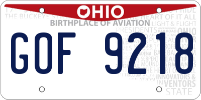 OH license plate GOF9218
