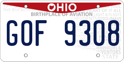 OH license plate GOF9308