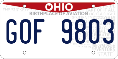 OH license plate GOF9803
