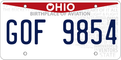 OH license plate GOF9854