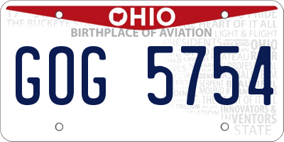OH license plate GOG5754