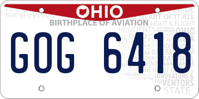 OH license plate GOG6418