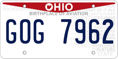 OH license plate GOG7962