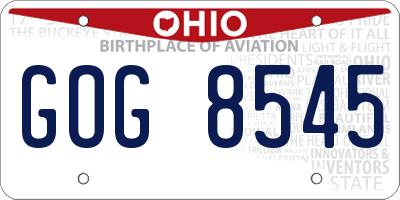 OH license plate GOG8545