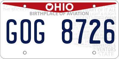 OH license plate GOG8726