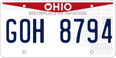 OH license plate GOH8794