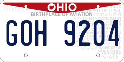 OH license plate GOH9204