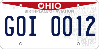 OH license plate GOI0012