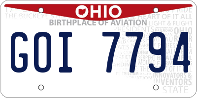OH license plate GOI7794
