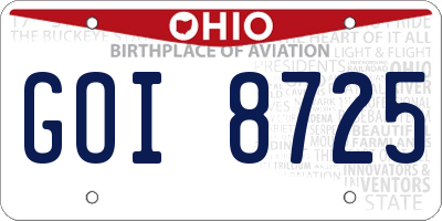 OH license plate GOI8725