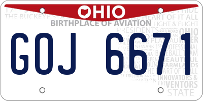 OH license plate GOJ6671