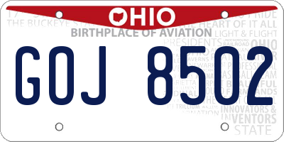 OH license plate GOJ8502