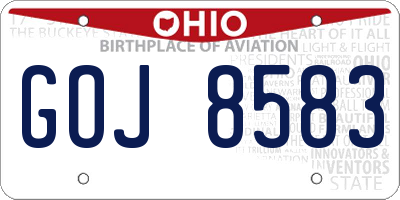 OH license plate GOJ8583