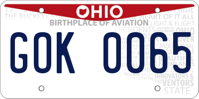 OH license plate GOK0065