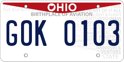 OH license plate GOK0103