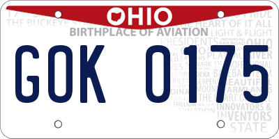 OH license plate GOK0175