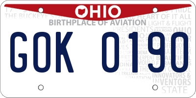 OH license plate GOK0190