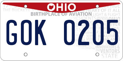OH license plate GOK0205