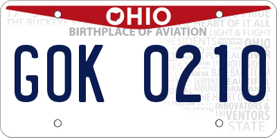 OH license plate GOK0210