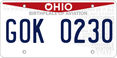 OH license plate GOK0230