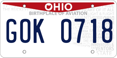 OH license plate GOK0718