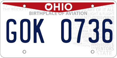 OH license plate GOK0736