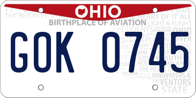 OH license plate GOK0745
