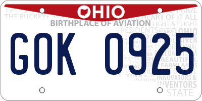 OH license plate GOK0925