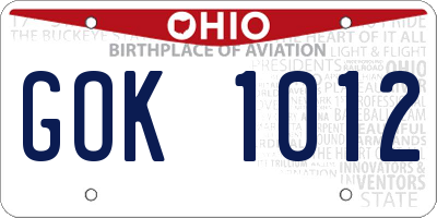 OH license plate GOK1012