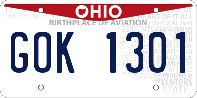 OH license plate GOK1301
