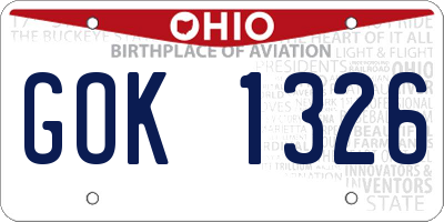 OH license plate GOK1326