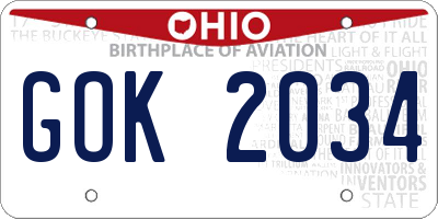 OH license plate GOK2034